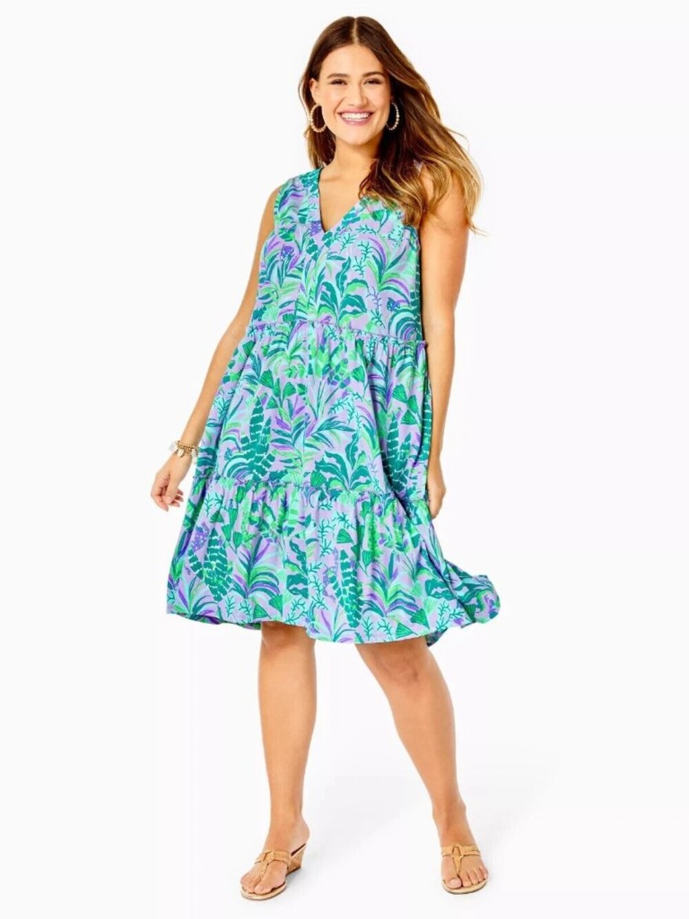 Lilly Pulitzer Lorina Swing Dress Printed Cotton Tiered Ruffle Resort XS #2425